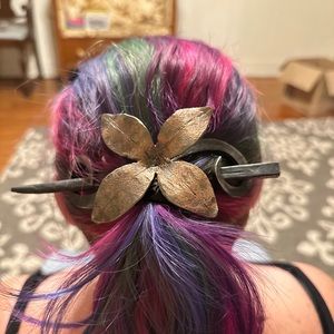 Hand Forged Hairpin with Copper Flower